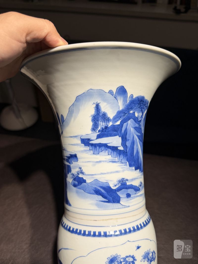 清康熙 青花山水人物故事图花觚 - 图11